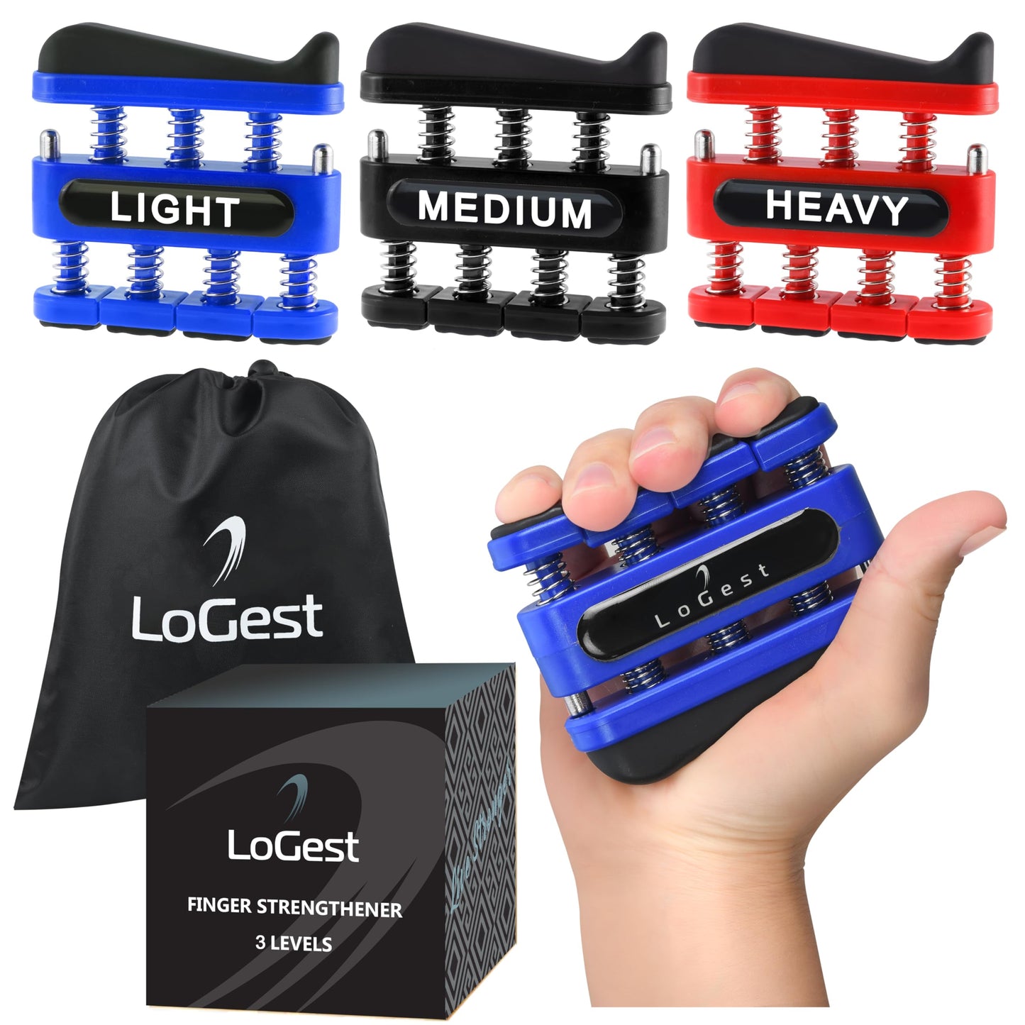 3 Pack Finger Strengthener - Exerciser for Forearm and Hand Grip Workout Equipment Musician, Rock Climbing Therapy Gripper Set Kit