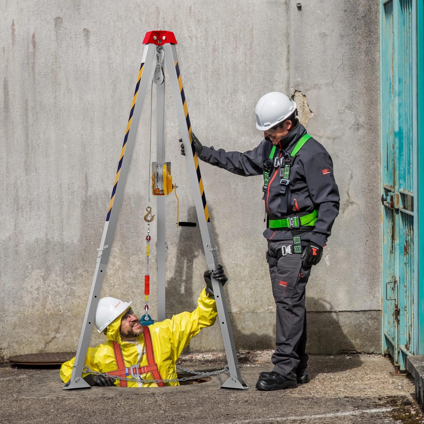 VEVOR Confined Space Tripod Kit, 1200 lbs Winch, Confined Space Tripod 7' Legs Bracket and 98' Cable, Confined Space Rescue Tripod 32.8' Fall Protection, Storage Bag for Traditional Confined Spaces