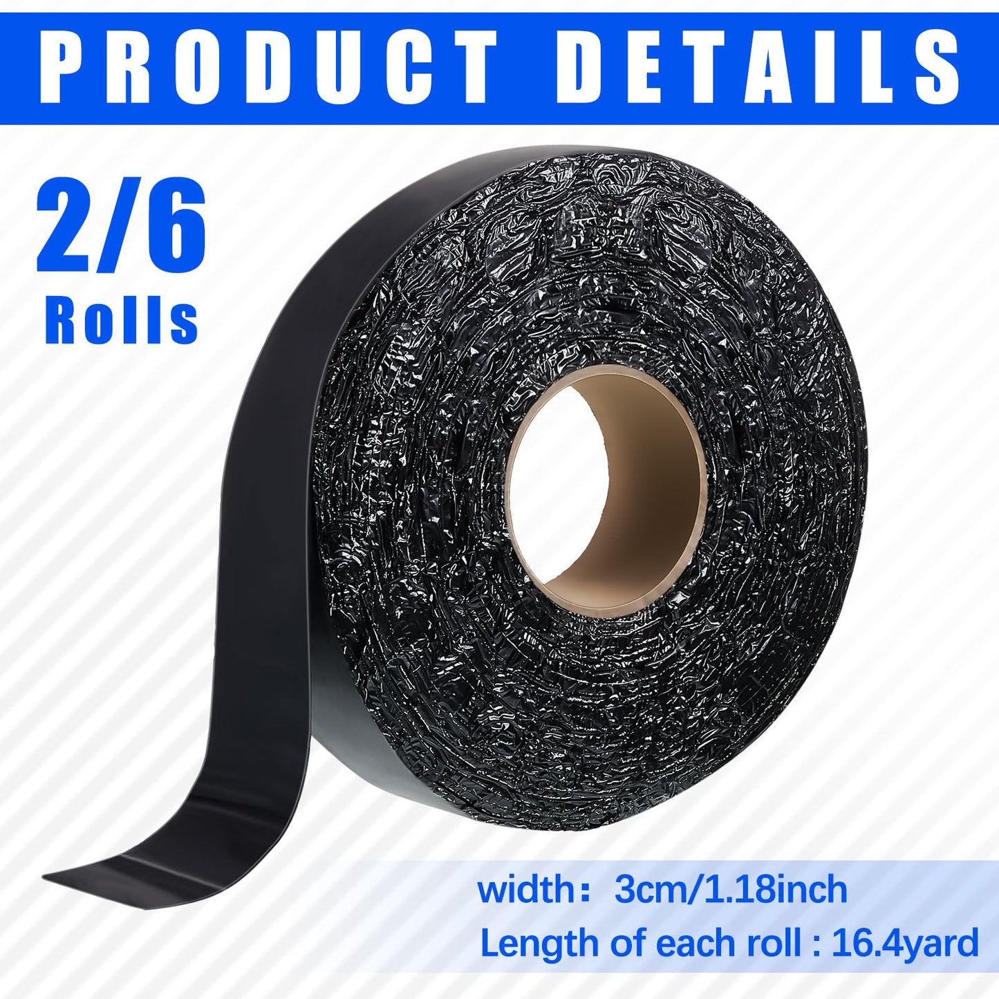 Fabbay 6 Rolls 1.18 Inch Asphalt Crack Filler Driveway Asphalt Tape for Repair Joint and Crack Sealer for Tarmac Parking Lot Roof Cement Road, 50 Feet Each Roll