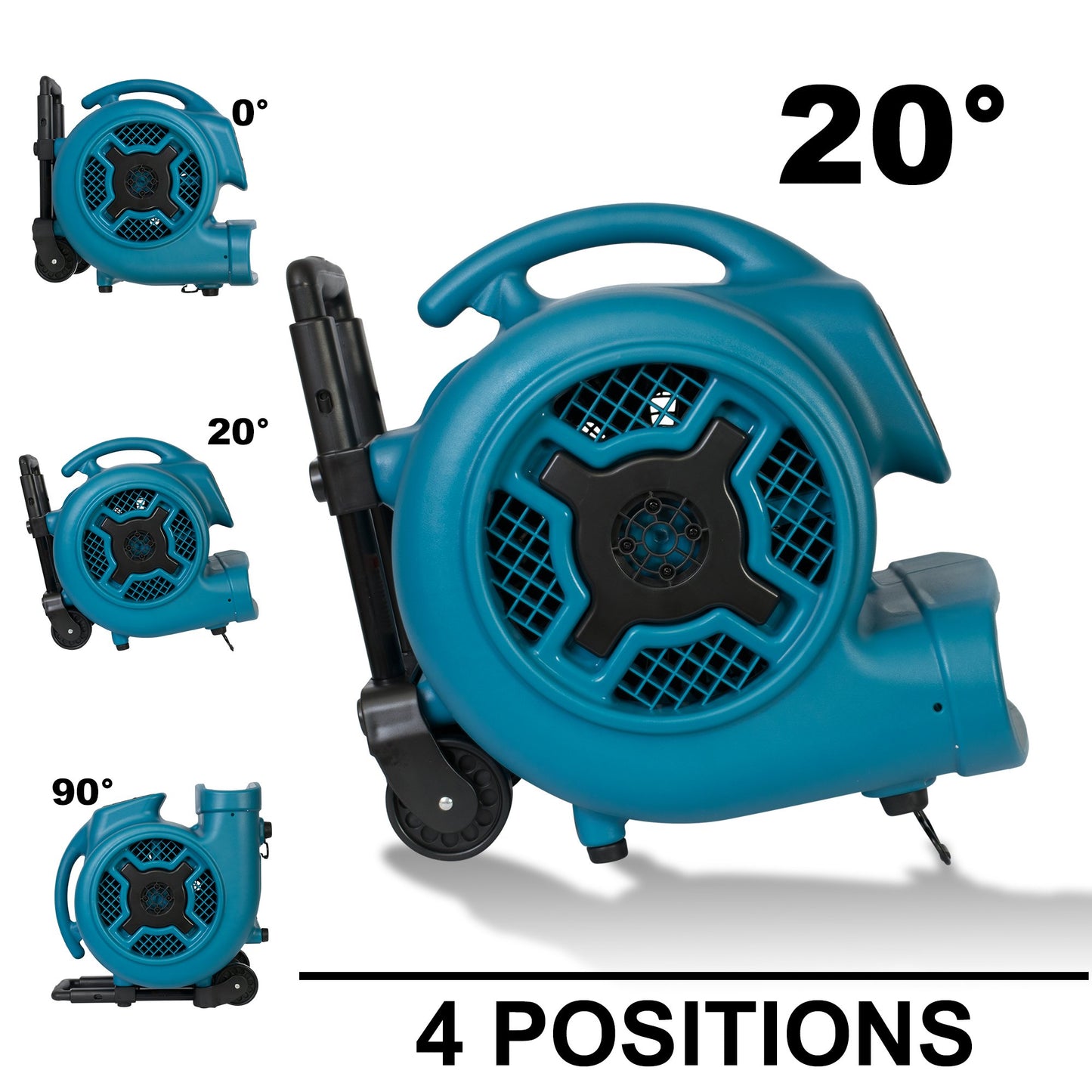 XPOWER X-830H Pro 1 HP 3600 CFM Centrifugal Air Mover, Carpet Dryer, Floor Fan, Blower, Telescopic Handle and Wheels, for Water Damage Restoration, Janitorial, Plumbing, Home Use