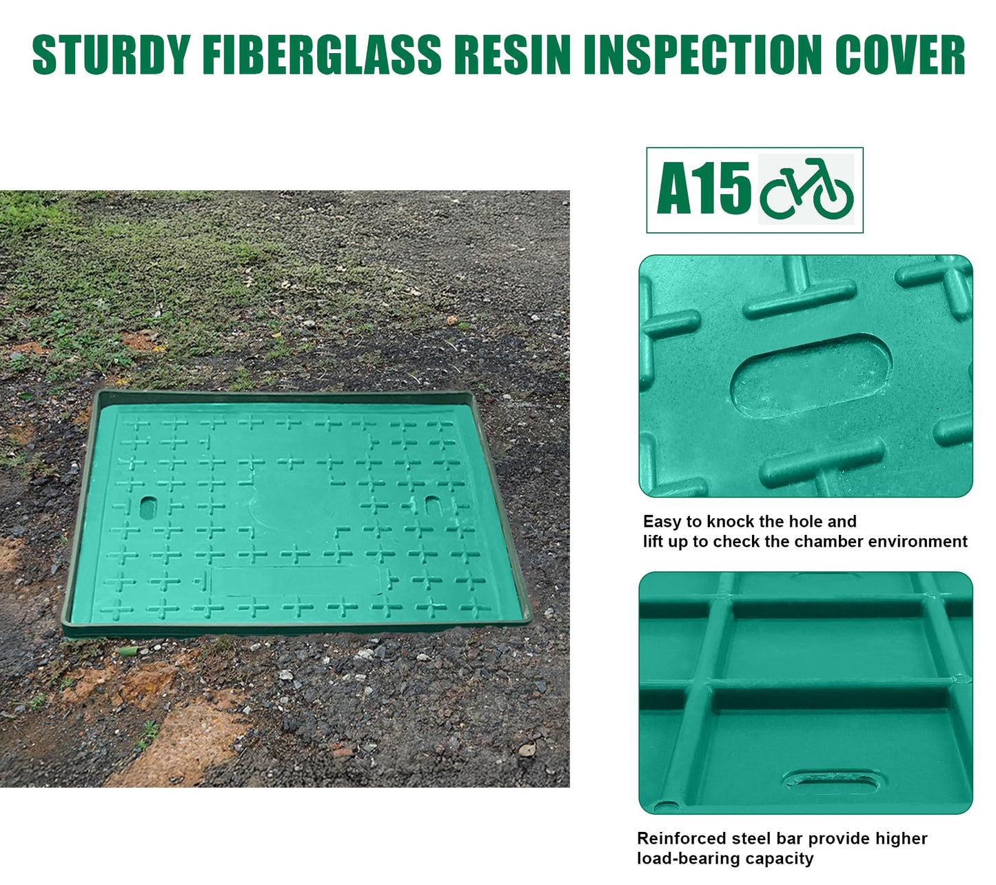 Natotela 20x20x20in Underground Splice Boxes W/FRP Inspection Lid Large Enclosure Pit Precast Polyethylene Distribution Pull Box Access Electrical Junction Drillable Tapered Wiring Cable Chamber