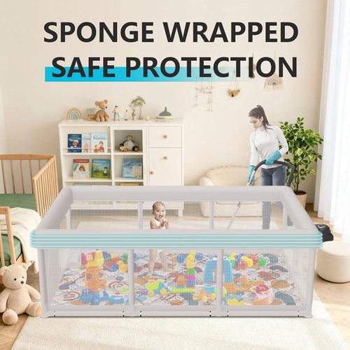 Hiaksedt Baby Playpen - Large Indoor & Outdoor Play Yard for Babies and Toddlers | 74x50 Inches, Zipper Gates, Breathable Mesh