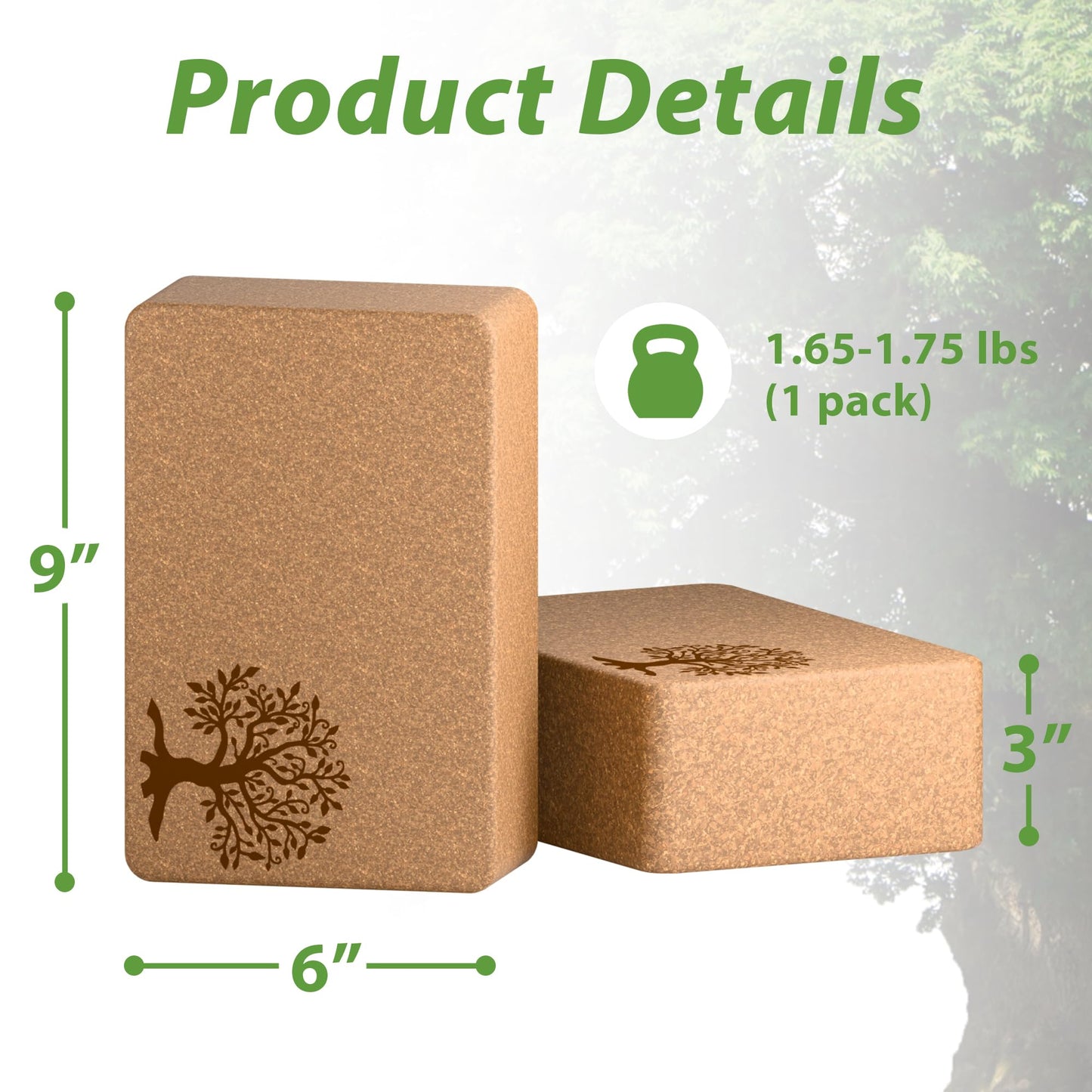Cork Yoga Blocks 2 Pack Set, Natural Cork Soft Non-Slip Yoga Blocks, High Density & Eco Friendly Yoga Accessories for Women| Men, Ideal for Yoga, Pilates, Stretching and Toning