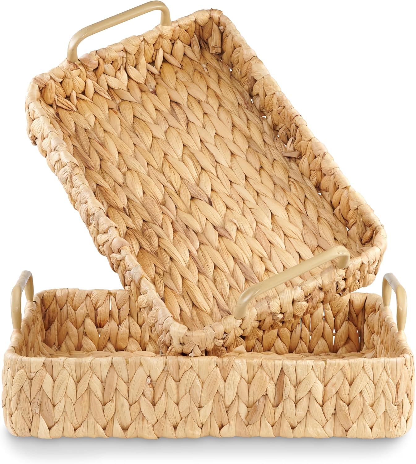 WickerCraft | Set of 2 Rectangular Wicker Trays with Handles - Stylish Decorative Trays for Home (Natural)