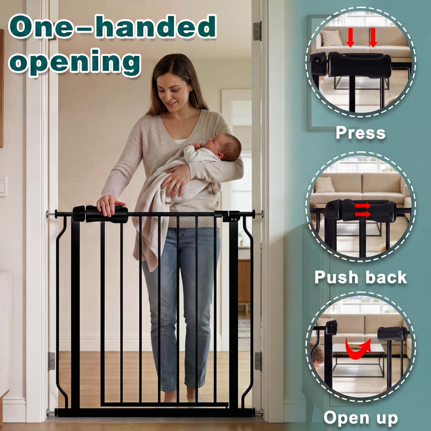 TSAYAWA 62.2"-71.65" Extra Wide Auto Closing Baby Safety Gate for Stairs & Doorways, Pressure Mounted No Drill Pet Gate with Walk-Through Door - Heavy Duty Childproof Gate for Toddlers, Kids, Dogs