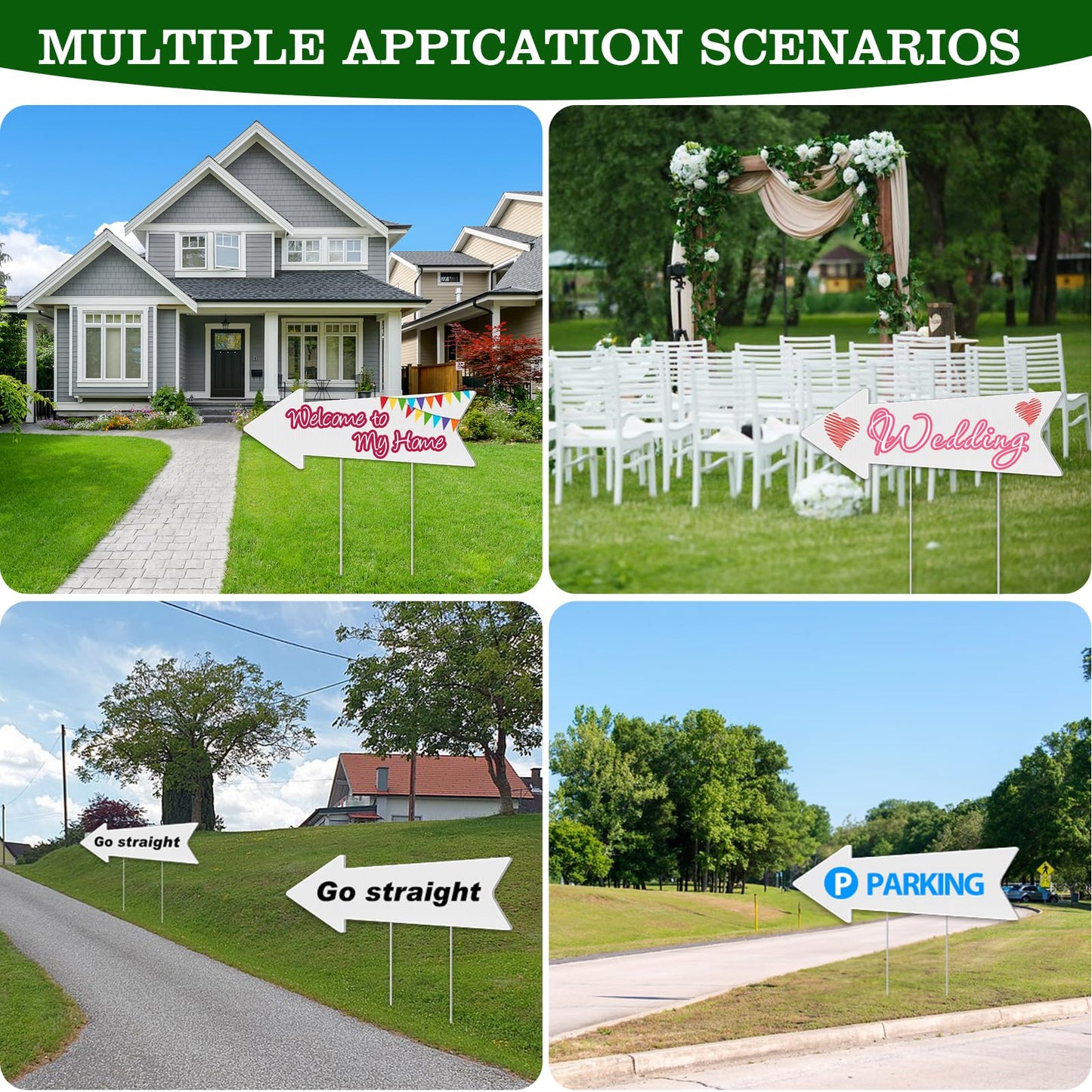 Directional Arrow Signs with Stakes, Remiawy 4 Pack Blank Yard Signs 17 x 6 Inches Custom Plastic Parking Signs with Arrow Outdoor for Wedding This Way, Birthday Party, Estate Sale, Lawn Guidepost