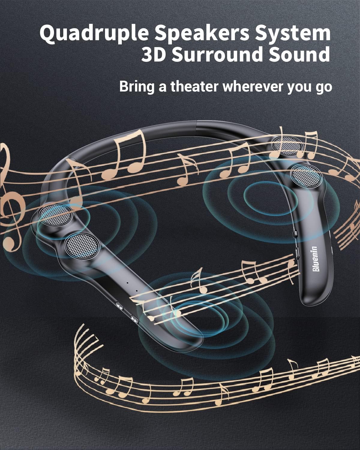 Gardway 78g 3D 12 Neckband Bluetooth Speaker, Wireless Wearable Speaker w/lightest Weight, High Fidelity Stereo Sound