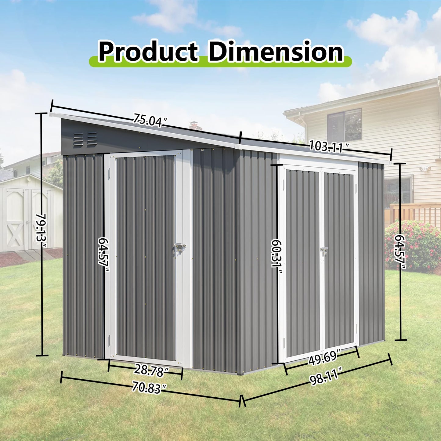 Thanaddo 6x8FT Lean to Shed Metal Outdoor Storage Sheds with Floor Frame,Large Tool&Lawn Mower Shed with Two Lockable Doors for Garden Backyard Patio Storage,Outside Waterproof Storage Shed