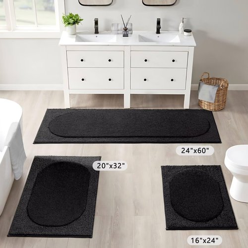DEXDE Black Bathroom Runner 24"x60" - Ultra Soft Shaggy Long Bath Mat, Non-Slip Absorbent Plush Microfiber Rug for Bathroom Floor & Hallway, Machine Washable