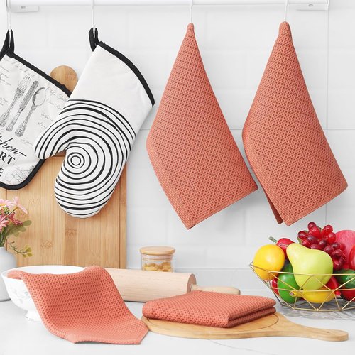 Homaxy Kitchen Dish Cloths - 100% Cotton Waffle Weave, Ultra Soft & Absorbent, 12x12 Inches, 6-Pack | Coral