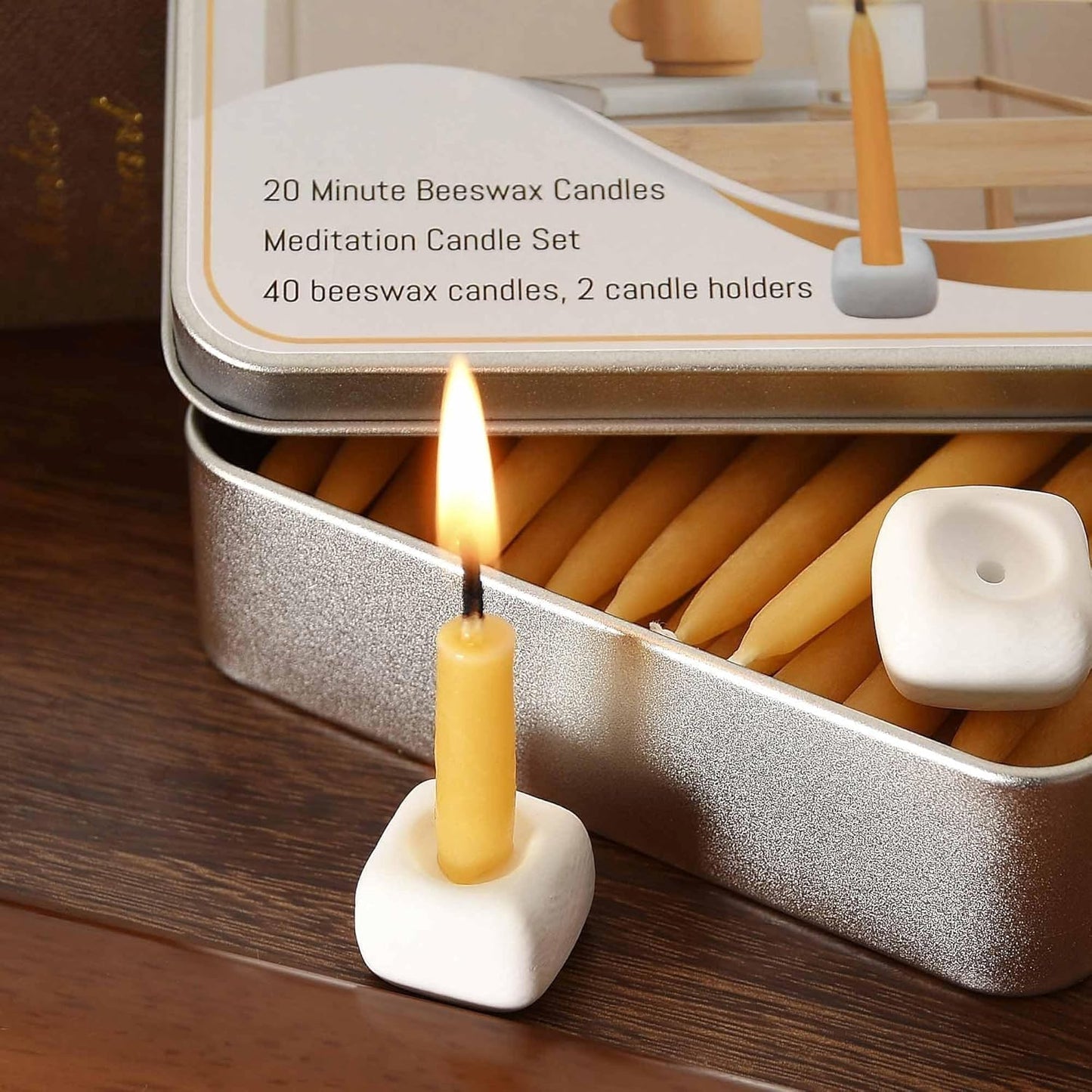 Skiennix 40-Piece Mini Beeswax Taper Candles Set - Smokeless, Dripless, 2.6 Inch for Meditation & Home Decor - Yellow