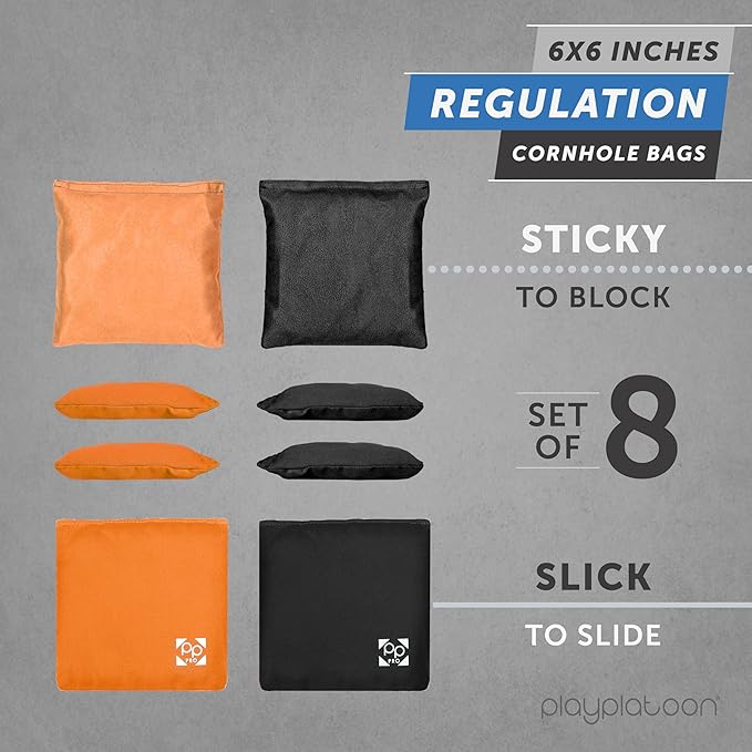Professional Cornhole Bags - Set of 8 Regulation All Weather Double Sided - Sticky Side/Slick Side Bean Bags for Pro Corn Hole Game