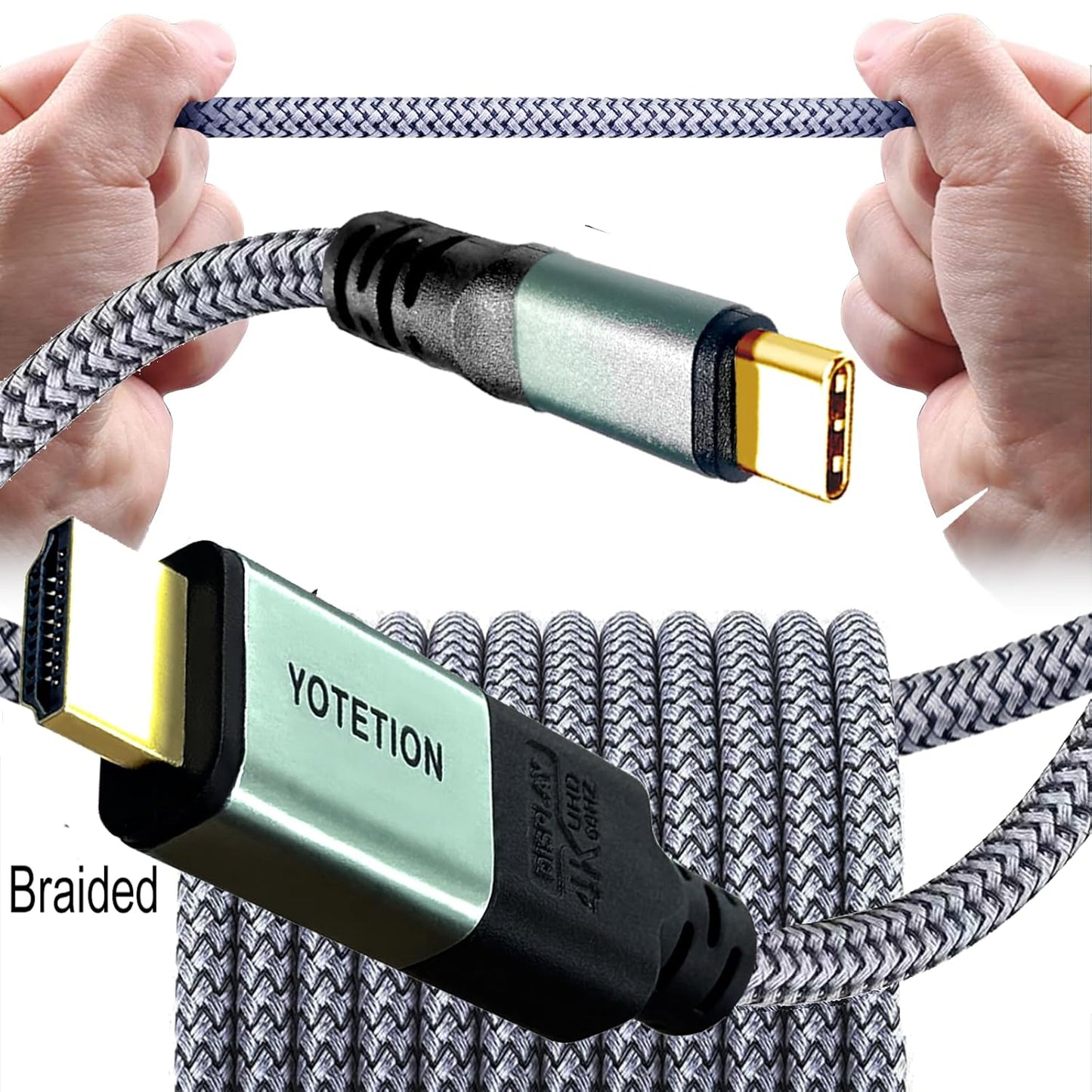 YOTETION 20FT 4K@60Hz, 15 S8-S23, 2, 3/4] USB-C to HDMI-A Braided Cable, Suitable for Home Office [Compatible