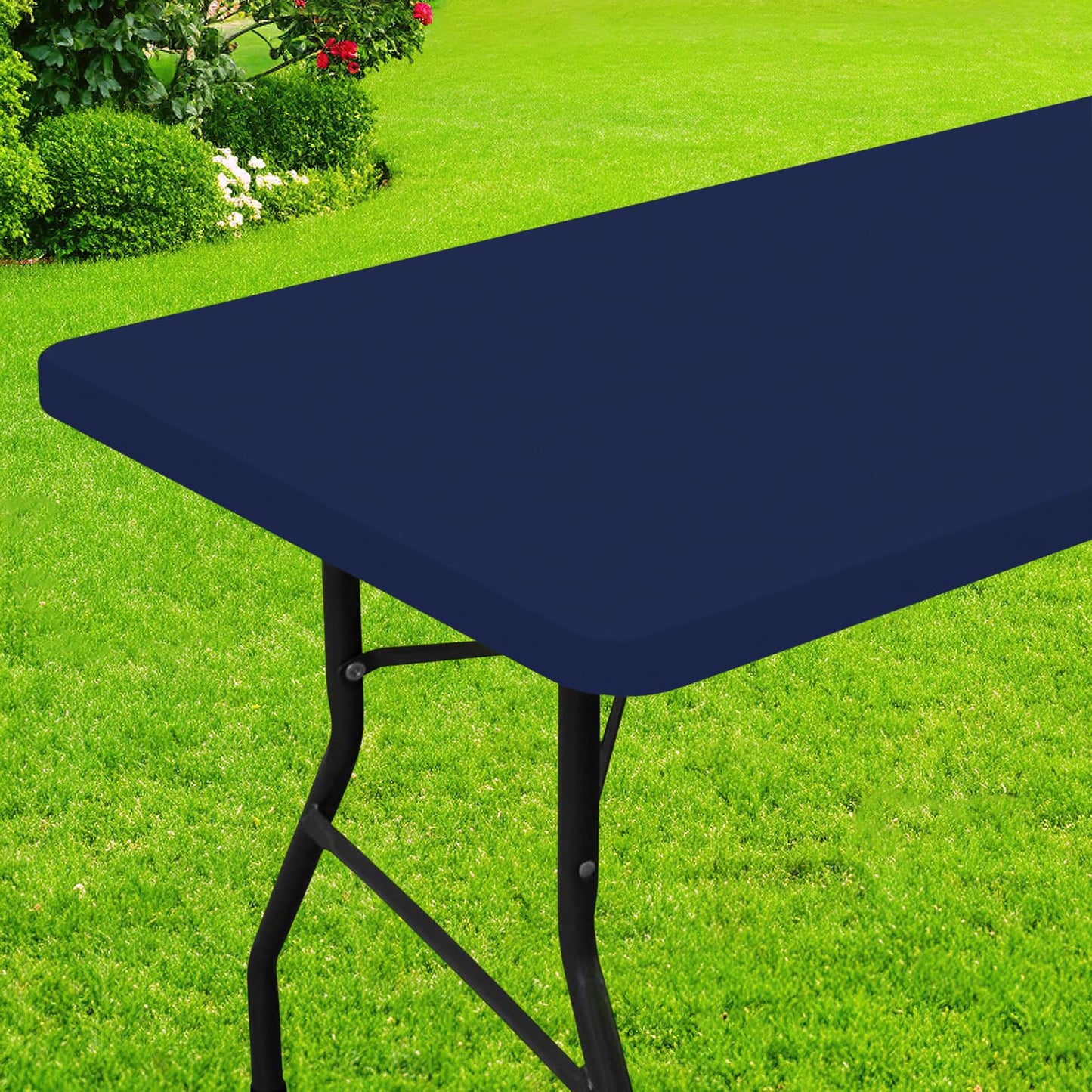 Smiry Rectangle Picnic Table Cloth, Waterproof Elastic Fitted Tablecloths for 6 Foot Tables, Washable Polyester Table Cover for Camping, Indoor and Outdoor (Navy, 30"x72")