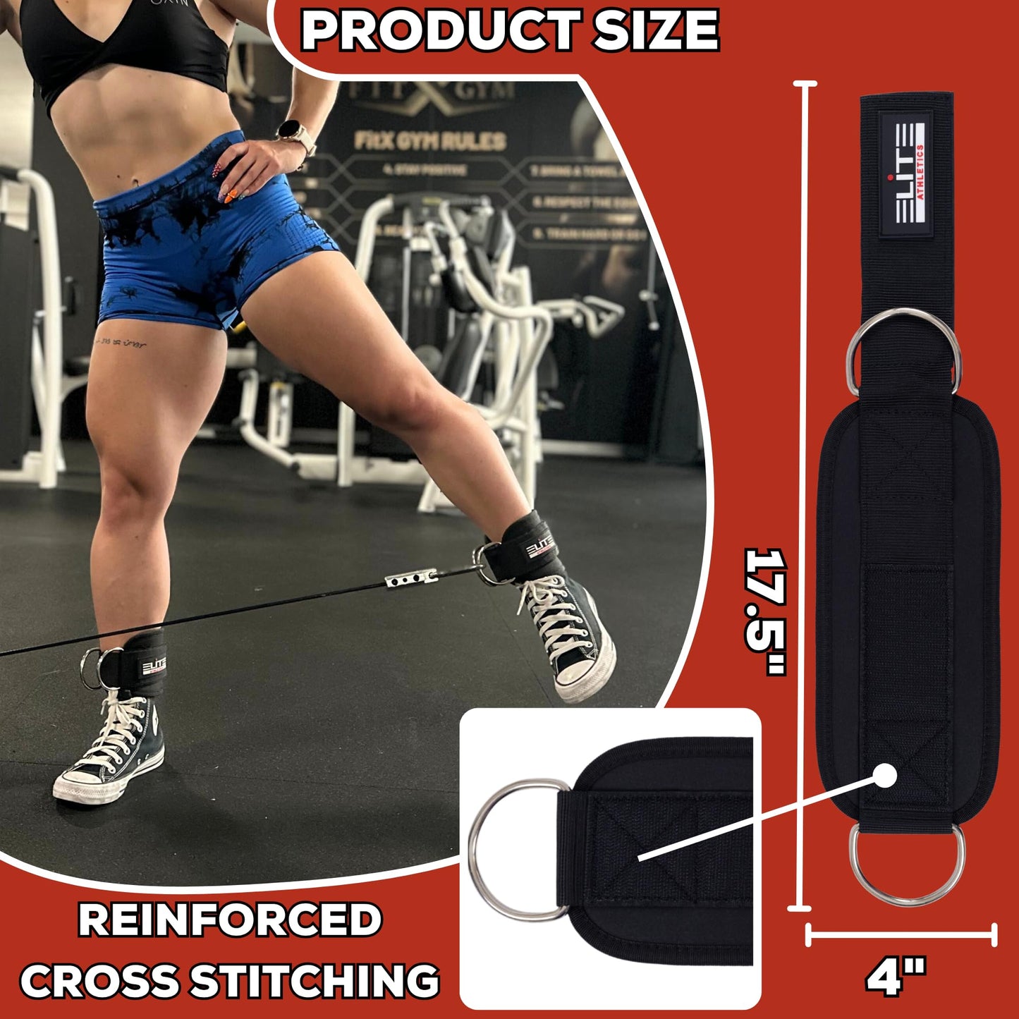Elite Athletics - Ankle Straps for Cable Machine & Wrist Lifting Straps Set for Weightlifting, Cable Kickbacks, Glute Workouts, Deadlifts & Strength Training – Adjustable 8MM Padded Neoprene Gym Straps for Men & Women