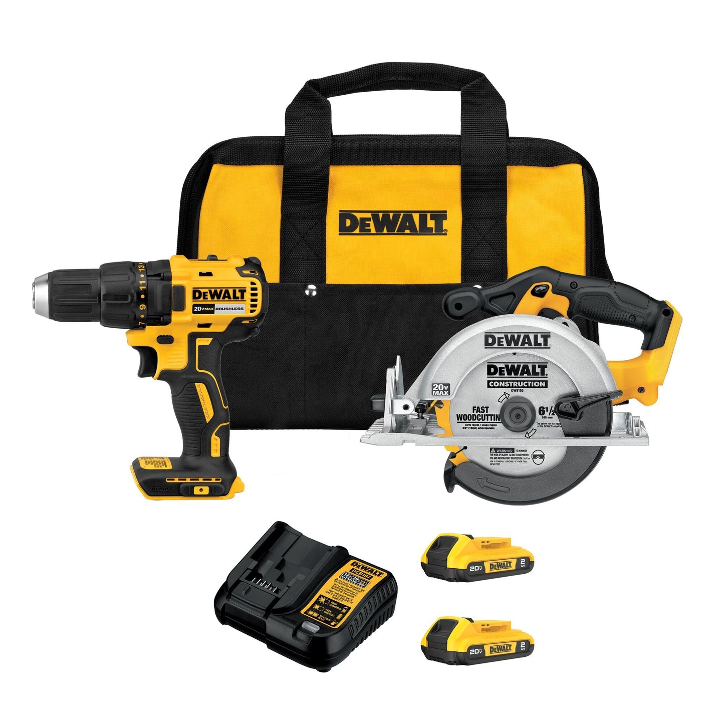 DEWALT 20V MAX Cordless Drill Driver and Circular Saw Combo Kit with 2 x 2 Ah Batteries and Charger, Contractor Bag (DCK252D2)