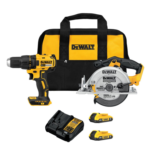 DEWALT 20V MAX Cordless Drill Driver and Circular Saw Combo Kit with 2 x 2 Ah Batteries and Charger, Contractor Bag (DCK252D2)