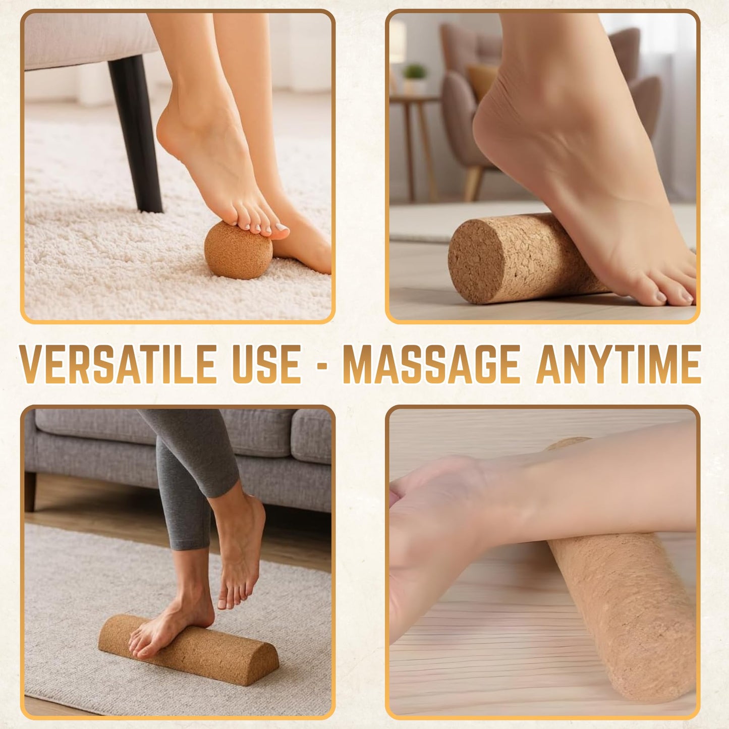 Cork Balance Board 4-in-1 Foot & Ankle Strengthener Kit with Toe Resistance Bands, Massage Ball & Balance Roller, Natural Cork Trainer for Foot Exercise, Mobility, Physical Therapy & Sports Training [Small Family Business]