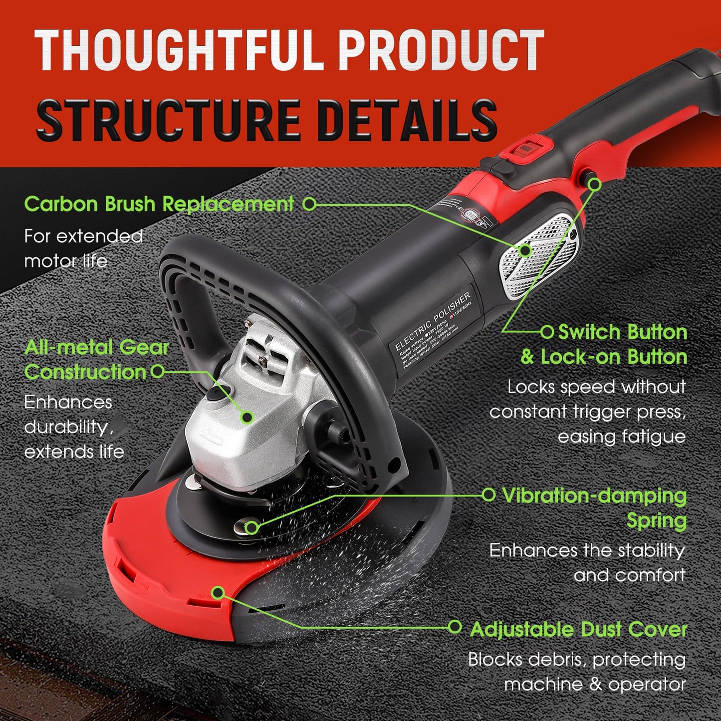 Antstone 7 Inch Concrete Grinder Set Concrete Surface Planer with Dust Extraction Shroud 1580W 3000RPM Angle Grinder Kit with Auxiliary Handles, Protective Guard, Diamond Grinding Wheel
