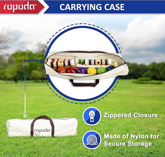 ropoda Six-Player Croquet Set with Wooden Mallets, Colored Balls, Sturdy Carrying Bag for Adults &Kids, Perfect for Lawn,Backyard,Park and More