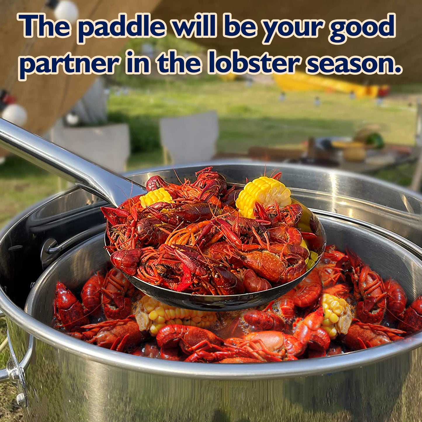 ARC LS090 36 Inch Stainless Steel Crawfish Boil Spoon Mixing ladle with Threads Removable Handle Long Handle Spoon for Large Batch Cooking Crawfish Boil and Brewing Beer