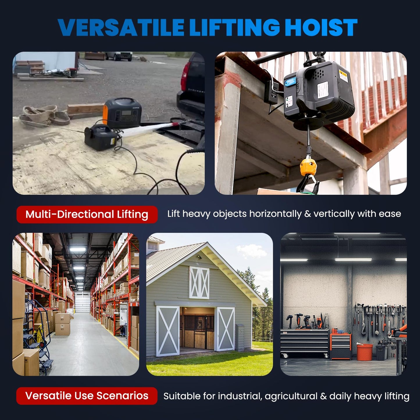 NEWTRY Electric Hoist PRO with Single/Double Hook, 1100lb Electric Winch 110v 120v, 2 Wireless Remote Control & Cable Remote Control for Garage, Warehouse, Factory