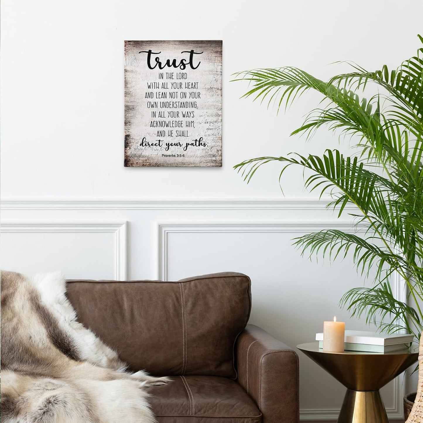 PHAMTE Christian Wall Art - Proverbs 3:5-6 Bible Scripture Print | Framed Canvas Decor (11x14)