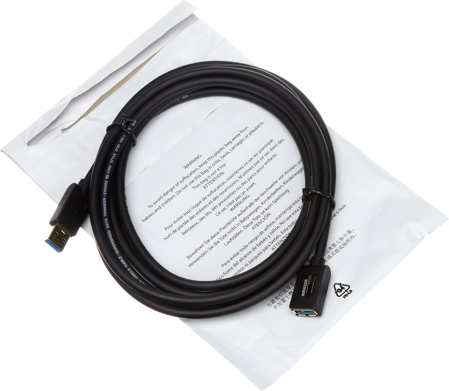 3.0 9.8-Foot 4.8Gbps, 3 Amazon Basics USB Extension Cable, High-Speed Data Transfer, Male to Female, Gold-Plated