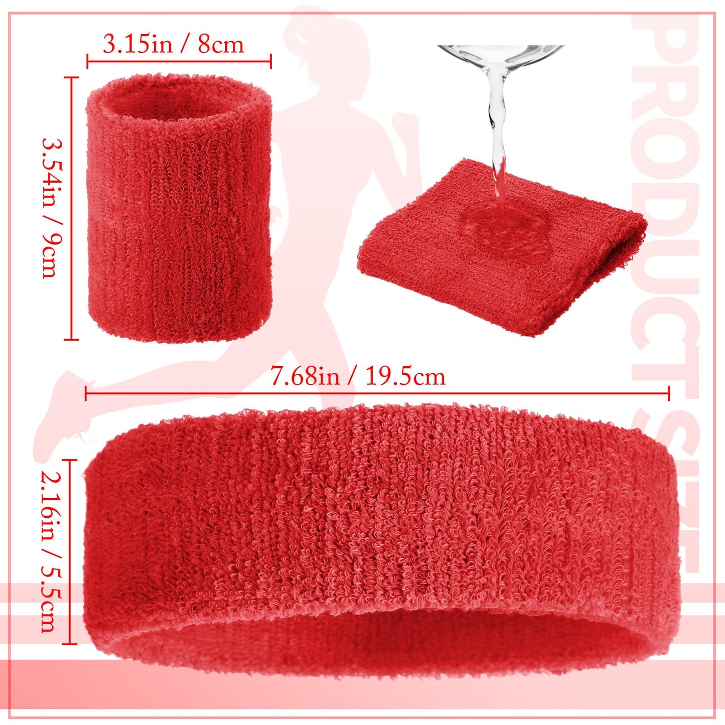 Civaner 12 Pcs 80 90s Neon Sweatbands Soccer Baseball Headbands Wristband Set for Men Women Party Cotton Headbands Terry Cloth Athletic Sweat Bands for Tennis Football Gym Outdoor(Red)