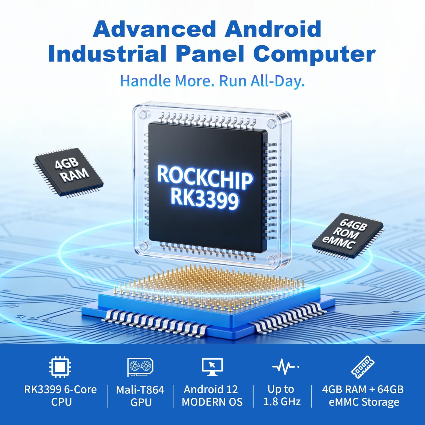 15.6" All-in-One Industrial Panel PC, Android 12 Fanless Tablet RK3399 4GB RAM/64GB ROM, Rugged Embedded Touchscreen Computer 1920 * 1080 IPS，WiFi 5 Bluetooth 4.2 for Automation/Kiosk/Bar/Warehouse
