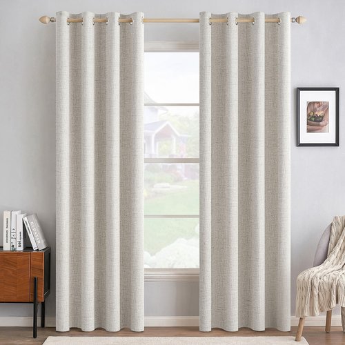 MIULEE 100% Blackout Linen Textured Curtains - Thermal Insulated Cream White Drapes | 52 x 84 Inch (2 Panels)
