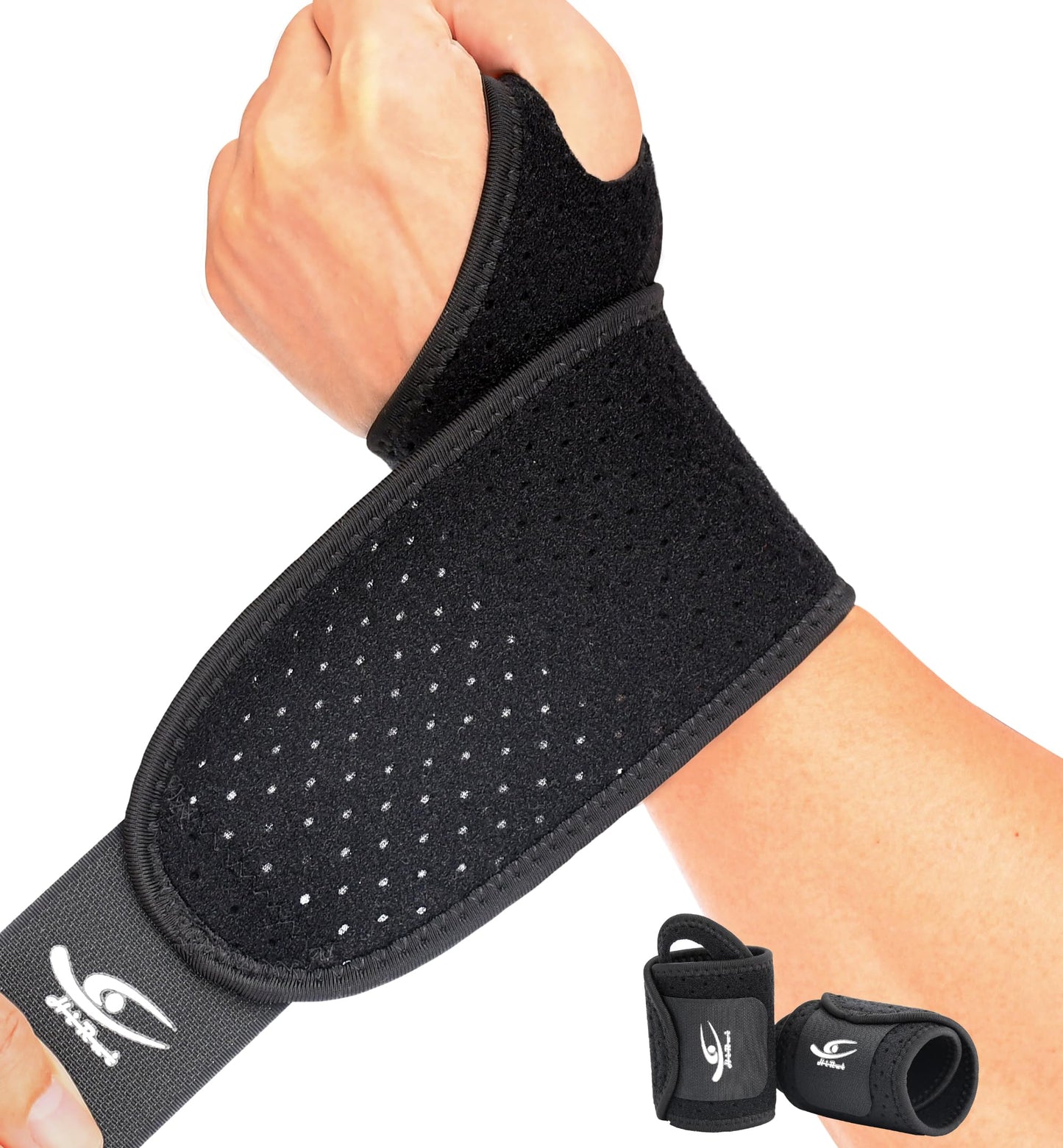 HiRui Breathable Wrist Brace (2 Pack) for Relieve Wrist Pain from Carpal Tunnel, Arthritis, Tendonitis, Sprain, TFCC | Adjustable Wrist Wraps Support for Weightlifting, Tennis - Fits All (Black)