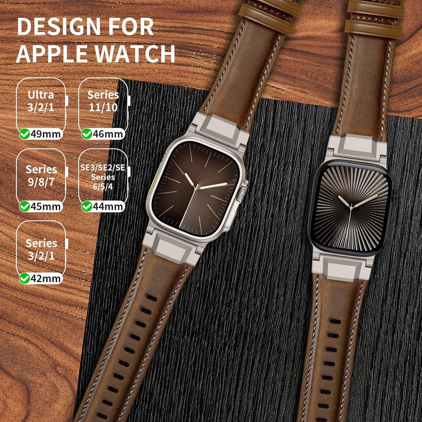 3/2/1 49mm 46mm 45mm 44mm 42mm 11/10/9/8/7/SE/6/5/4/3/2/1, Leather Bands Compatible with Apple Watch Ultra Band Men