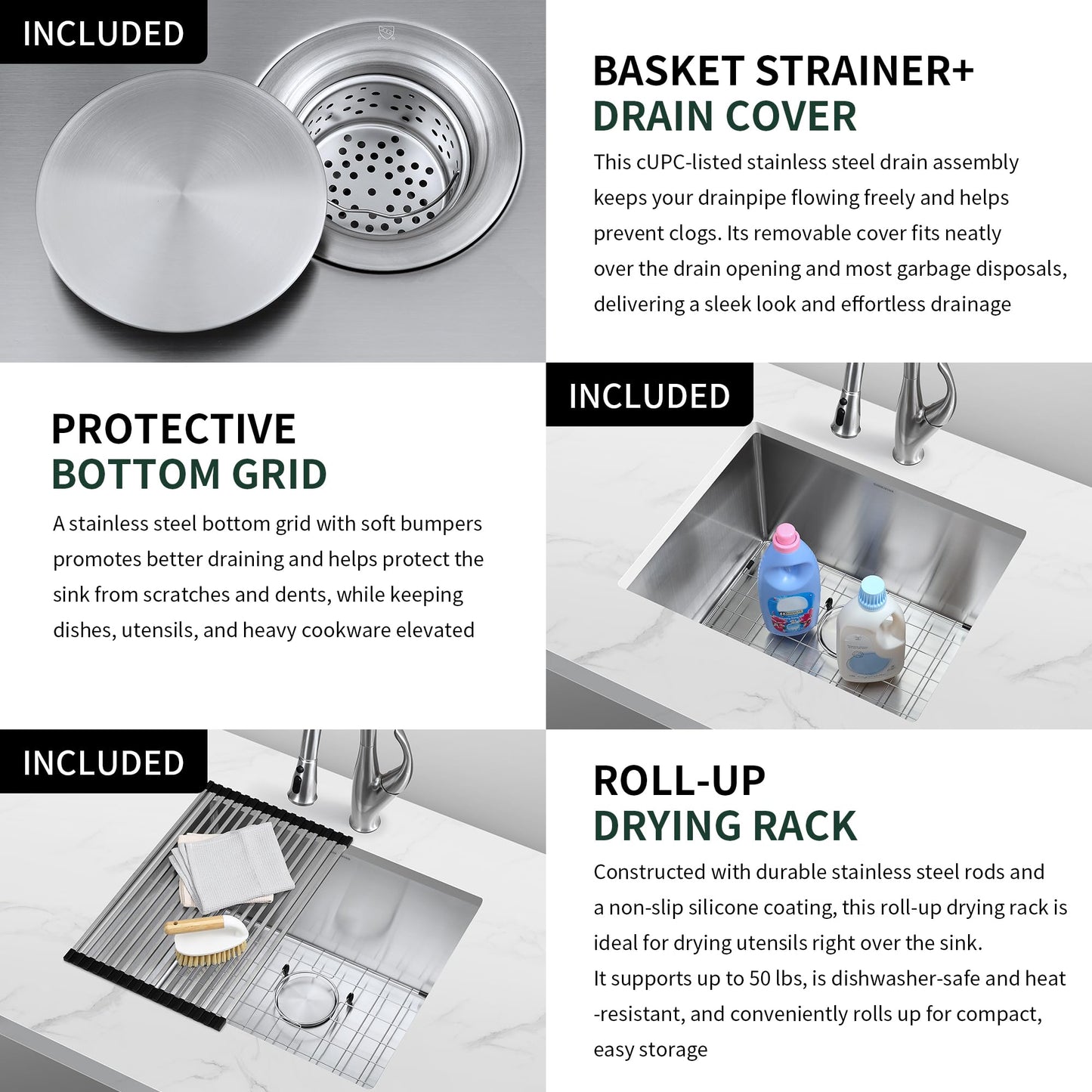 SINKVINE 23-inch Undermount Laundry Utility Sink - 23x19x13 Extra Deep Stainless Steel Single Bowl Basin with Drain Strainer, Bottom Grid & Drying Unit for Laundry Room, Outdoor, Garage, Kitchen Use
