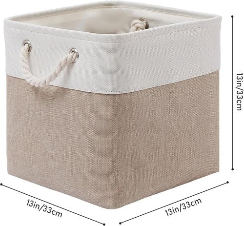 MidmmVick Extra Large 13"x13" Cube Storage Bins - 6 Pack Collapsible Fabric Bins in White & Beige