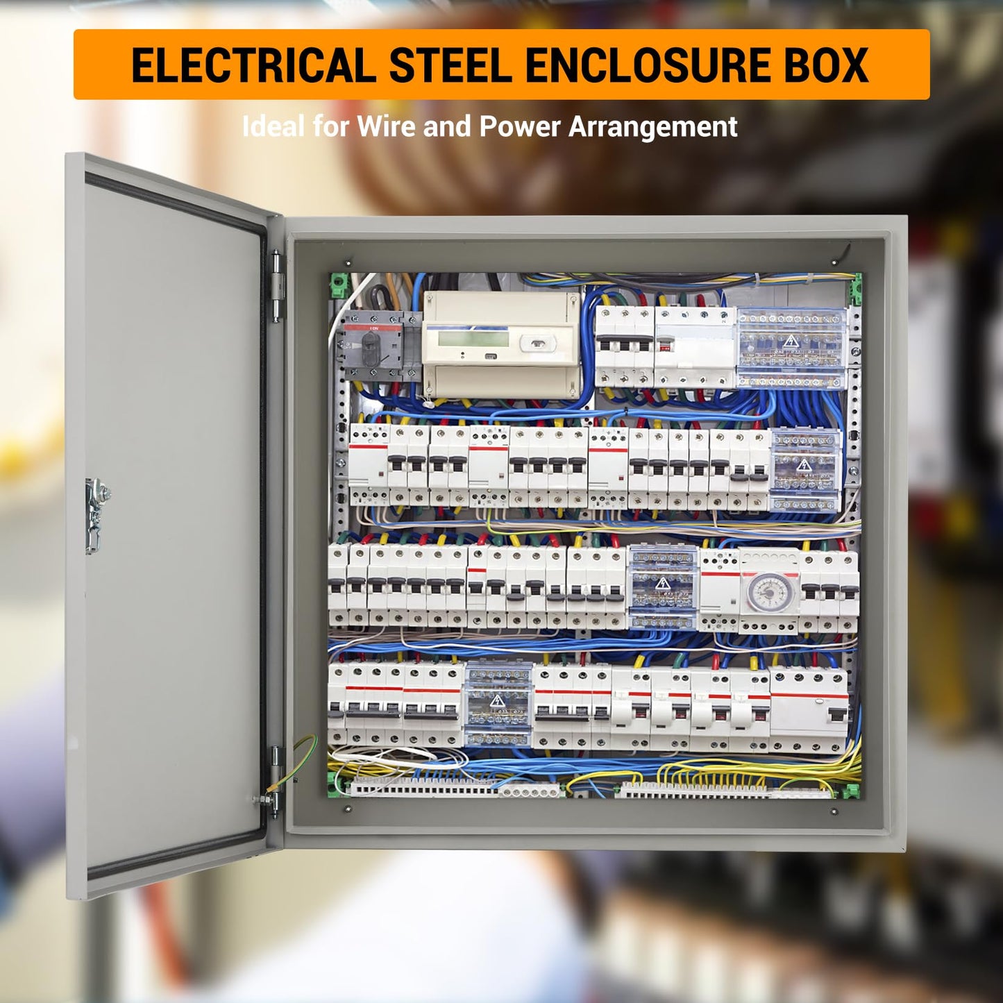 Electrical Junction Box, 24 x24 x 8, Lockable Steel Electric Meter Box with Mounting Plate, NEMA 4X Enclosure, IP66 Waterproof Dustproof, for Indoor & Outdoor Switch Router DIY