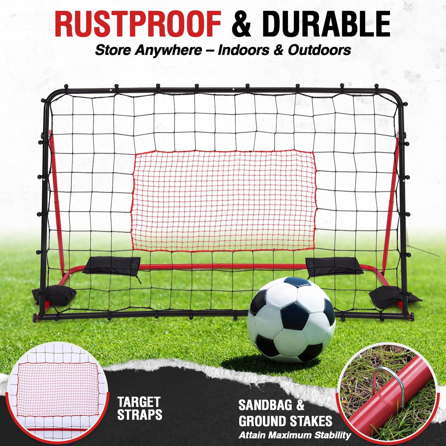 ZEALFEEL Soccer Rebounder Net, 10 Adjustable Angles 6x4FT Soccer Kickback Trainer for Passing, Ball Control & Volley Practice, Easy Setup Portable Football Training Net for Solo & Team Use