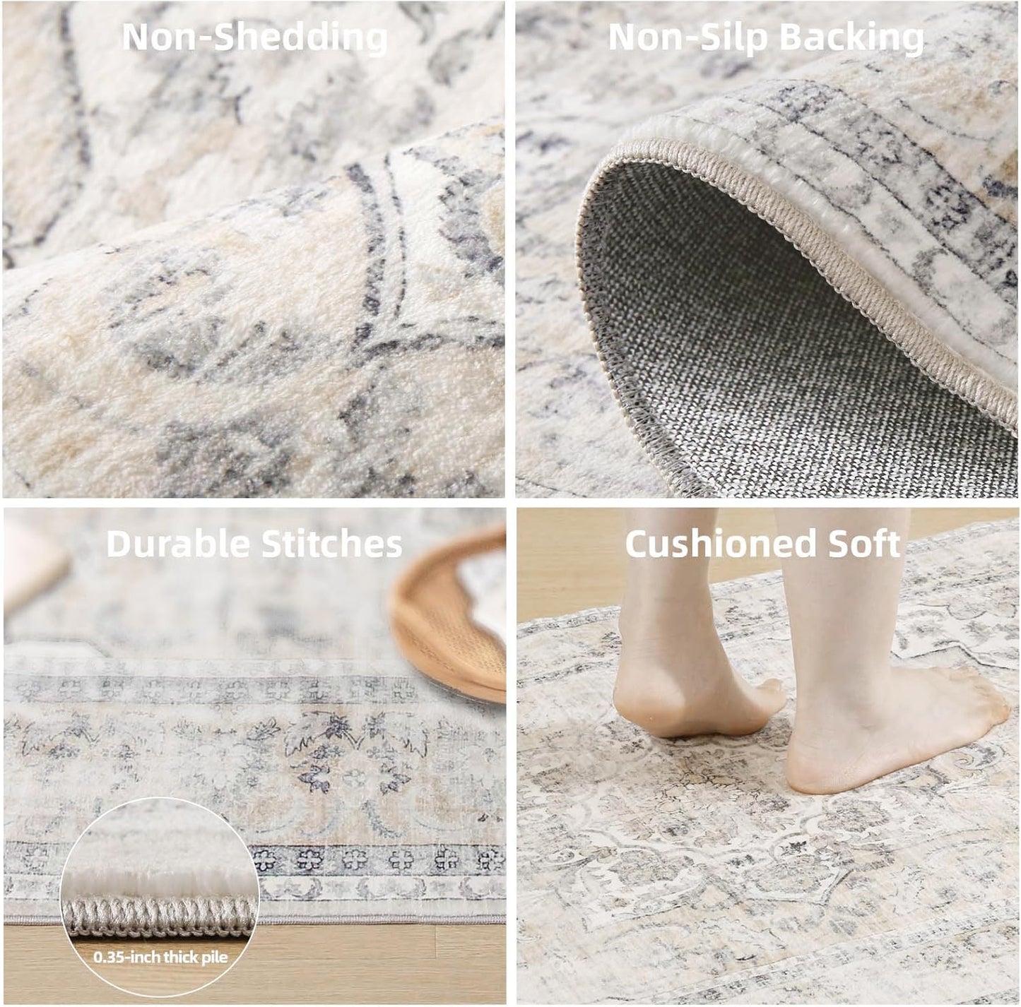 Skiennix Machine Washable Runners Rug - Soft Faux Wool | Non-Slip Rubber Backing, 2'6"x8' for Hallways & Kitchen