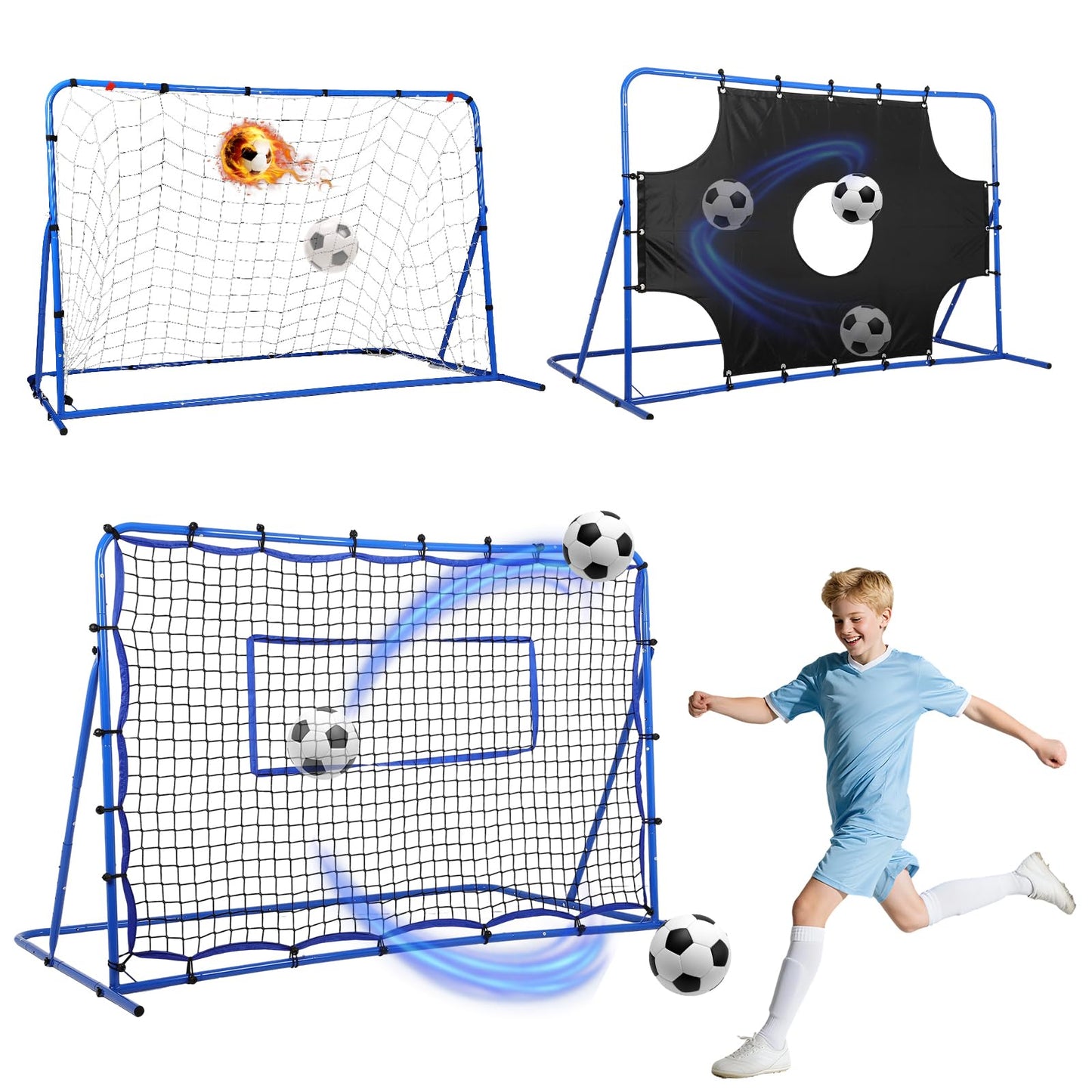 Soccer Goal 3-in-1, Tear-Resistant Target/Rebound Net, Precision & Corner Kick Training for Kids Teenagers Ball Control 6x4FT