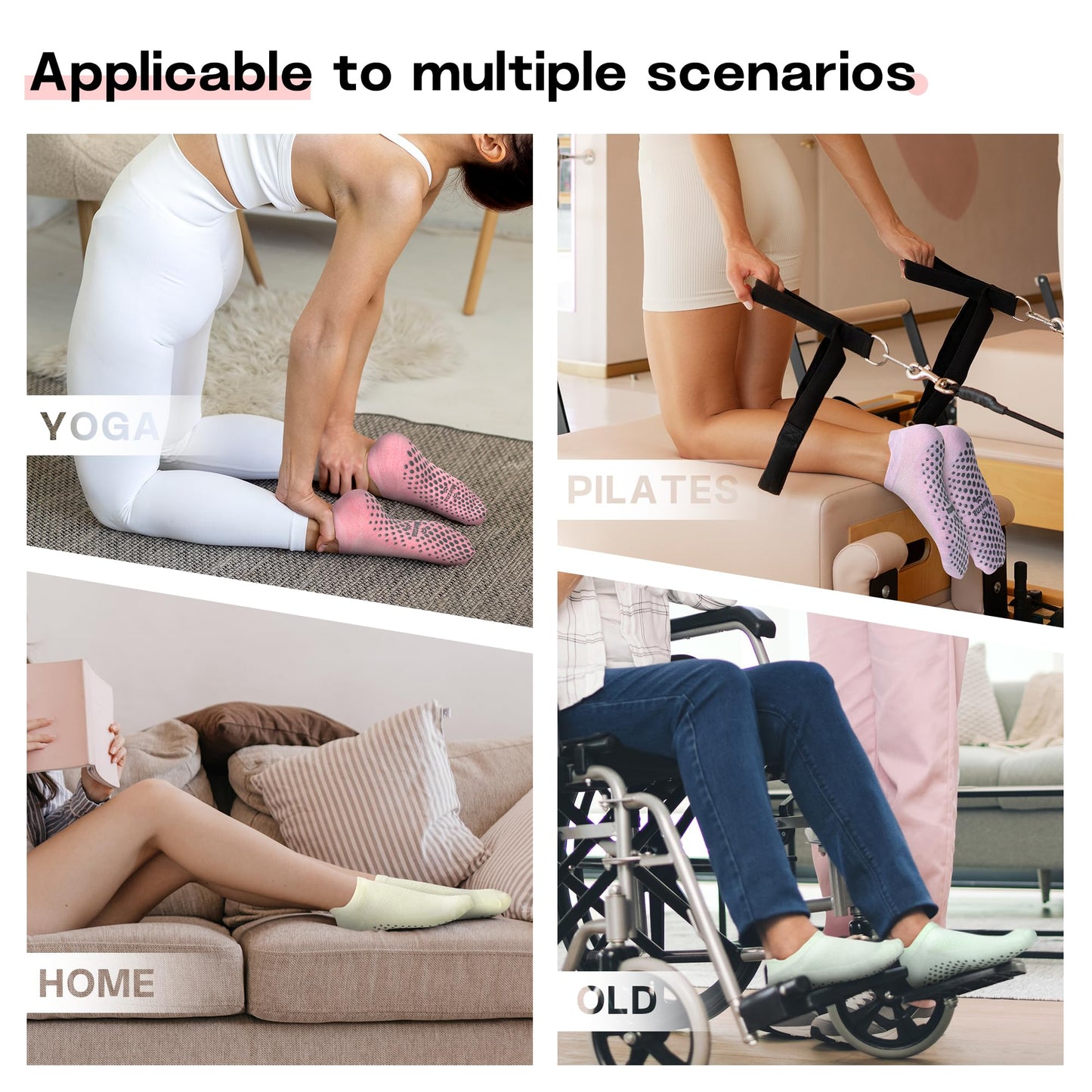 Muezna 6 Pairs Pilates Grip Socks for Women, Non Slip Yoga Socks with Grips, Grippy Socks for Barre, and Hospital