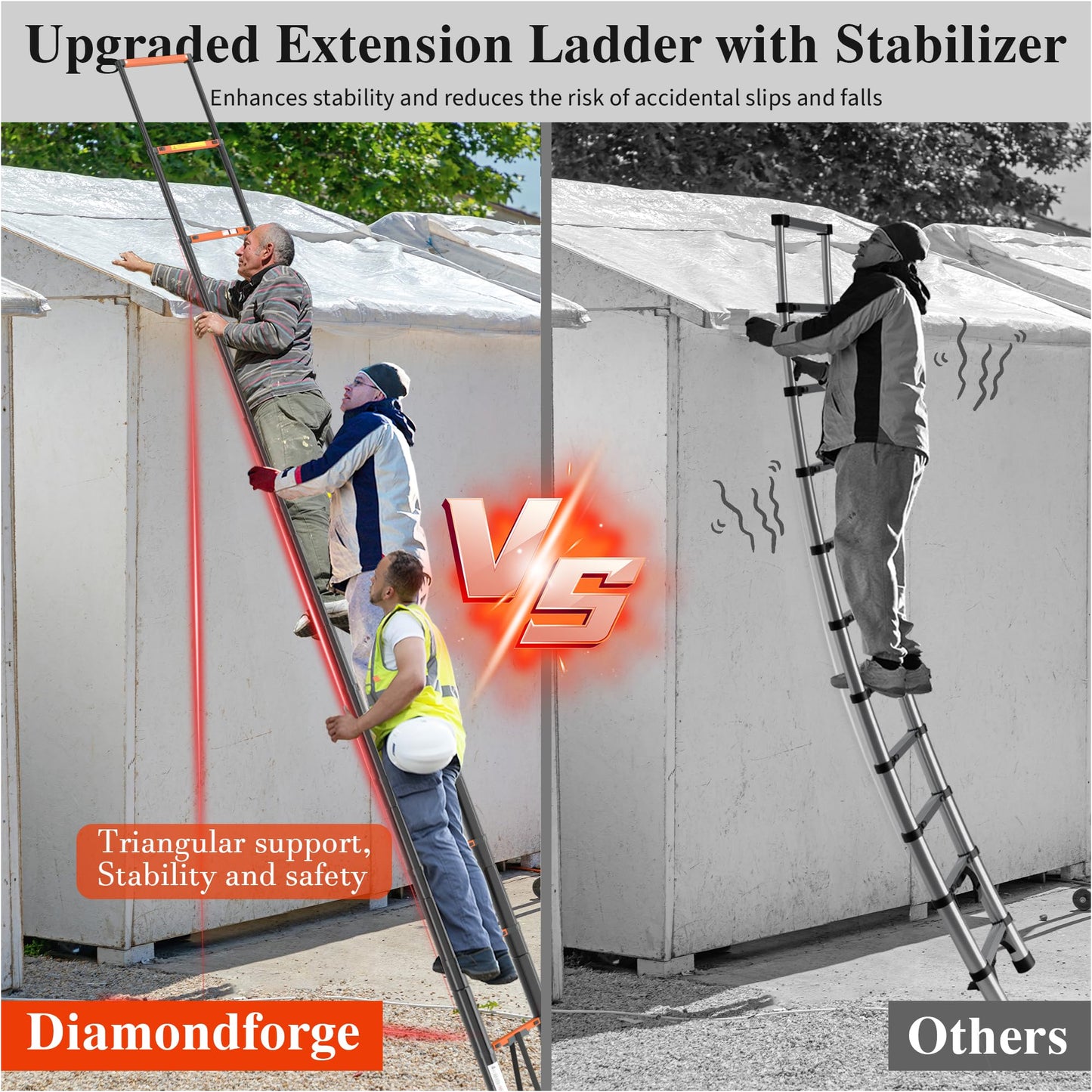 Telescoping Ladder Extension Telescopic Collapsible - 16.5 FT Rv Telescope Foldable Extendable Tall Compact Aluminum Ladders - for House Roof Travel Trailers Adjustable Retractable - 330lbs Capacity