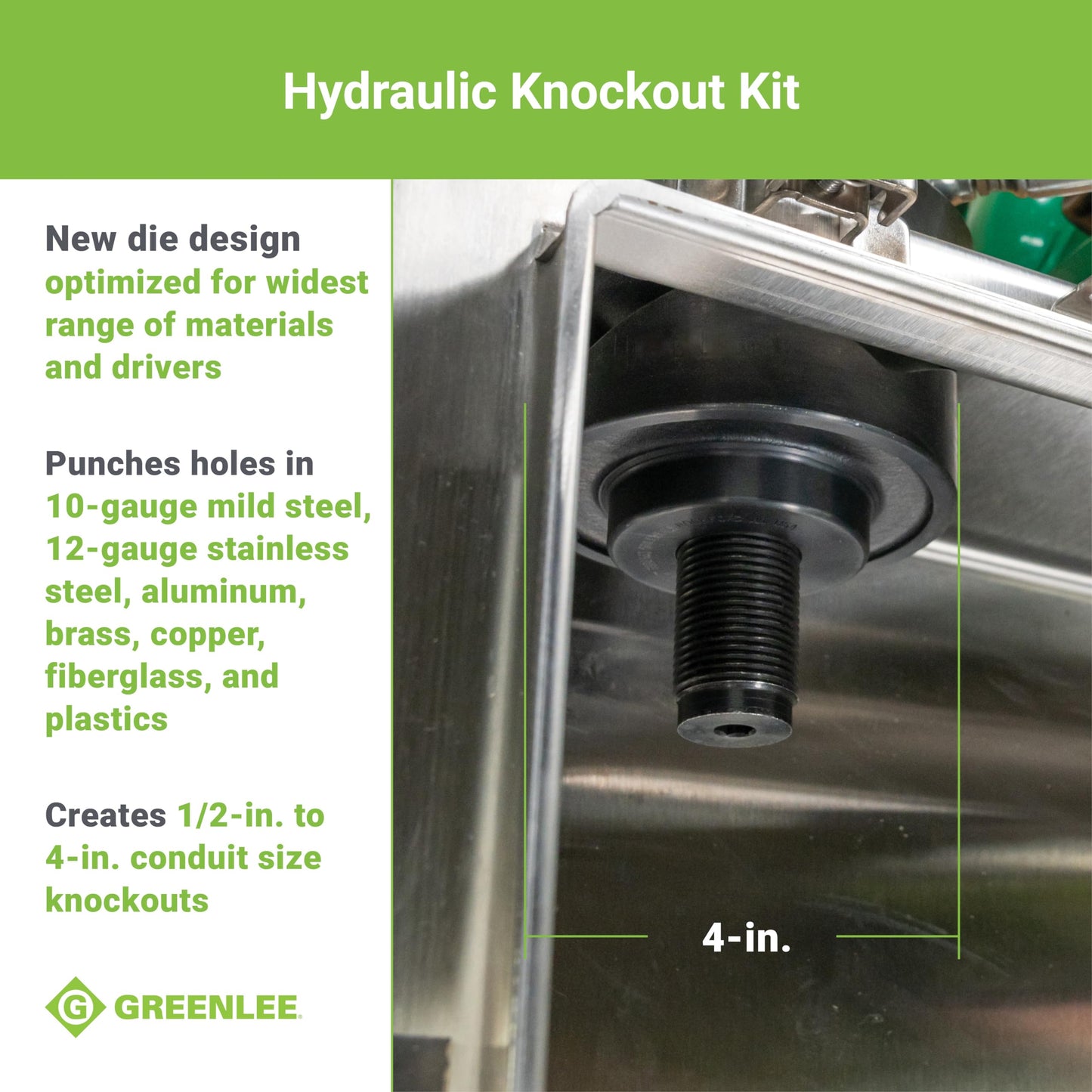 Greenlee 7310SB 11-Ton Hydraulic Knockout Punch Kit with Hand Pump, Ram, 1/2" to 4" Slug-Buster Punches, Dies, and Hydraulic Draw Studs, Electrical Conduit Hole Cutter Kit