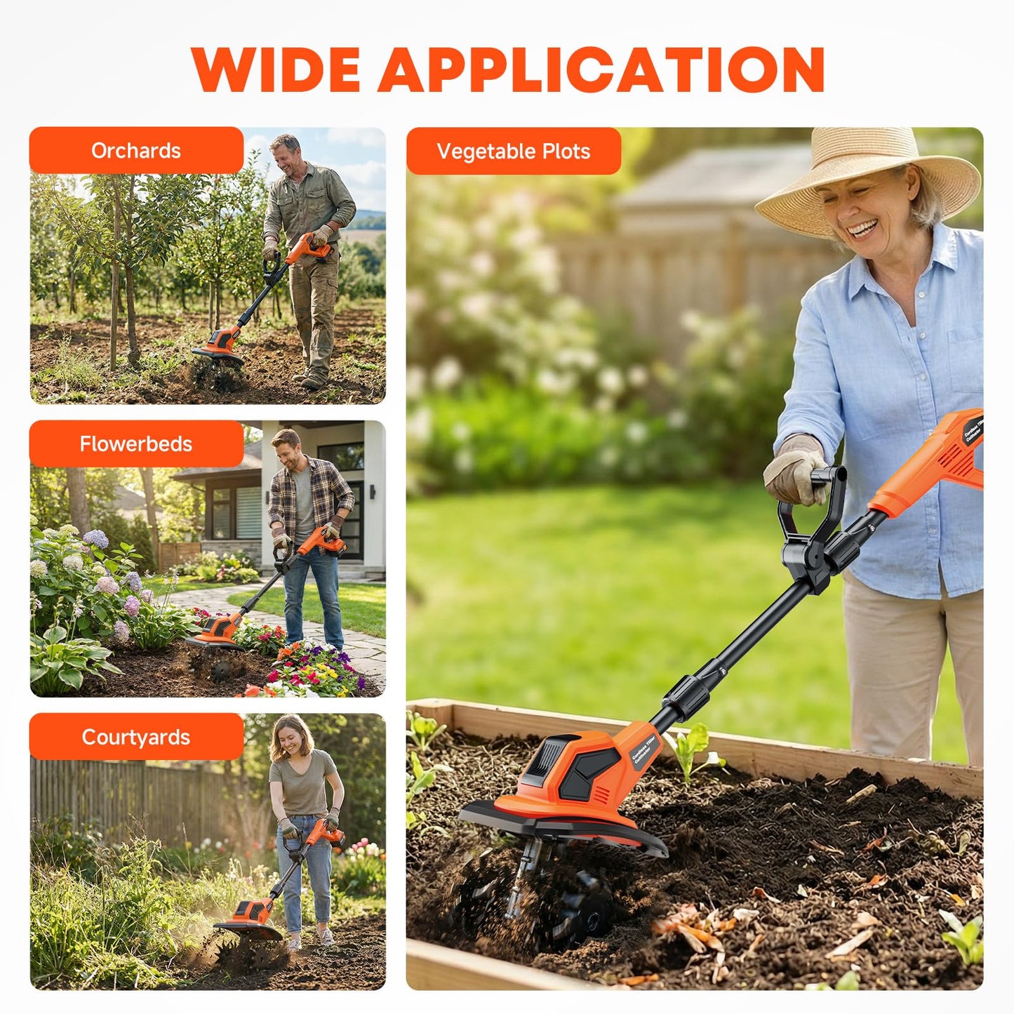 Cordless Electric Garden Tiller Cultivator, 6000mAh Battery Powered Tiller, Lightweight Rototiller for Gardening, 9.5In Tilling Width ＆ 7In Depth, Cultivators for Gardening/Weeding/Soil Cultivation