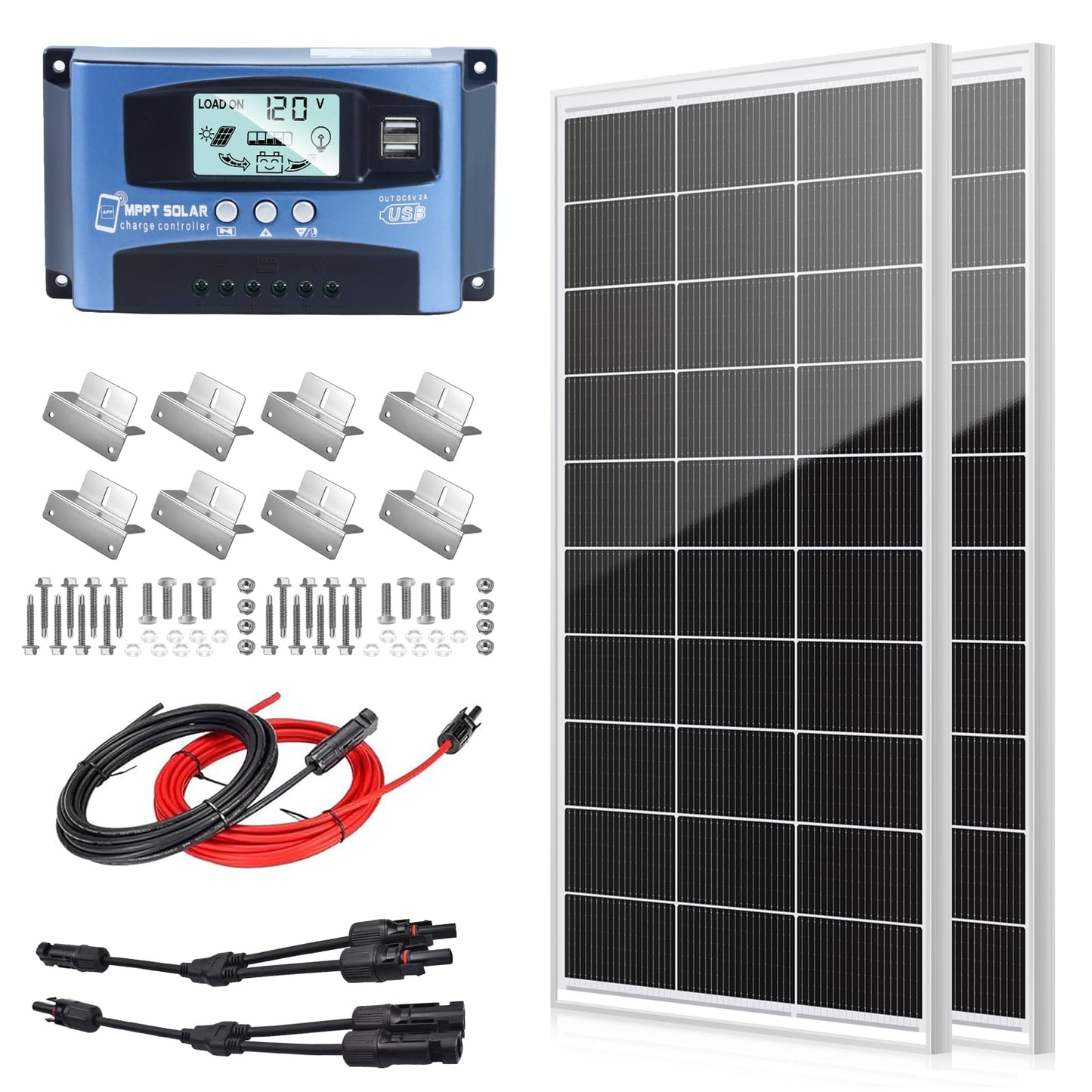 400 Watt Solar Panel Kit with High Efficiency Monocrystalline 200 Watt 2pcs Rv Solar Panels and 30a MPPT Charge Controller for 12 Volt System Battery and Inverter (400w kit)