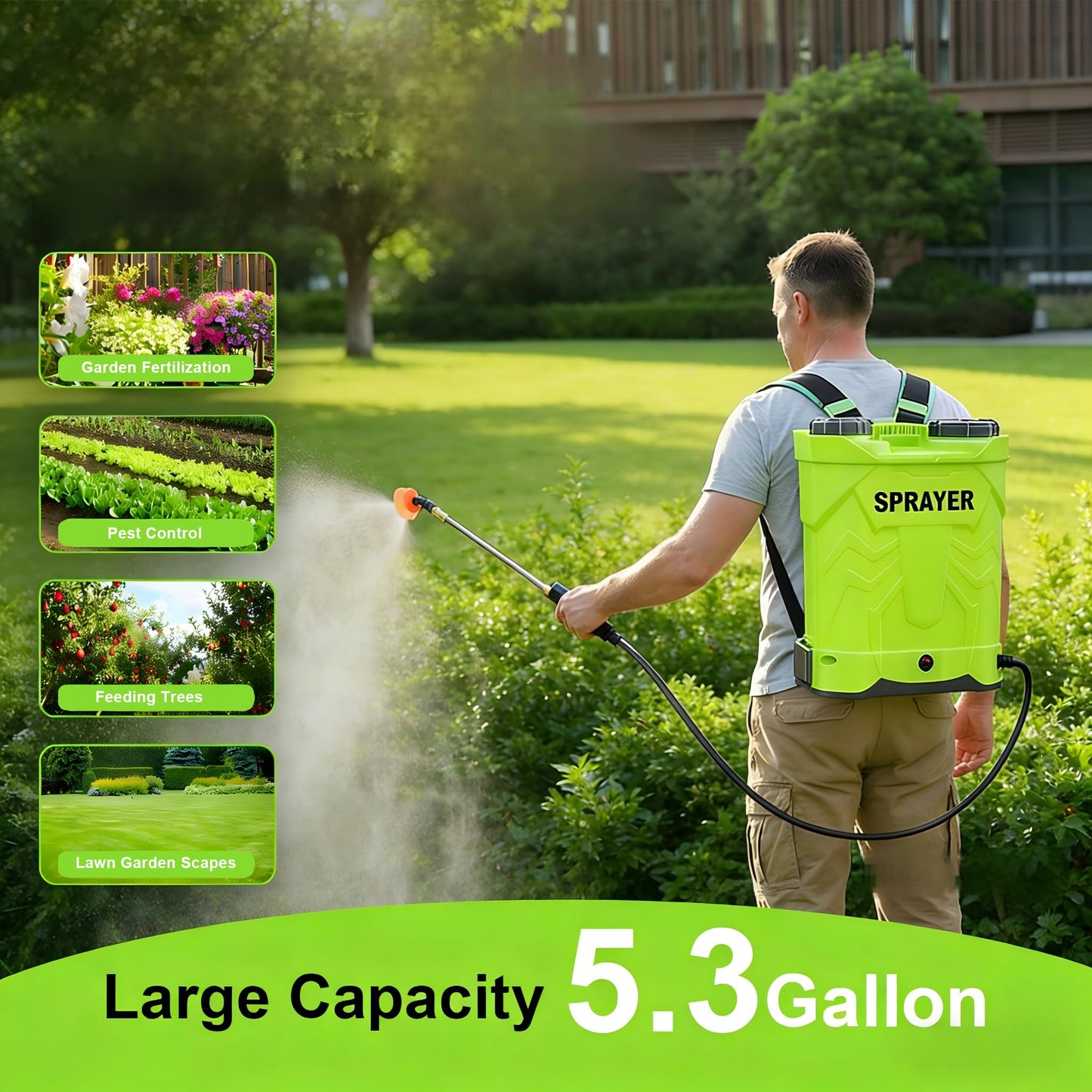 Battery Powered Backpack Sprayer 5.3 Gallon,100 PSI Electric Graden Sprayer Works with 21V 2.6Ah Battery,Weed Sprayer with Telescopic Wand,8 Nozzles,Charger Included for Lawn,Garden,Farm,Disinfection