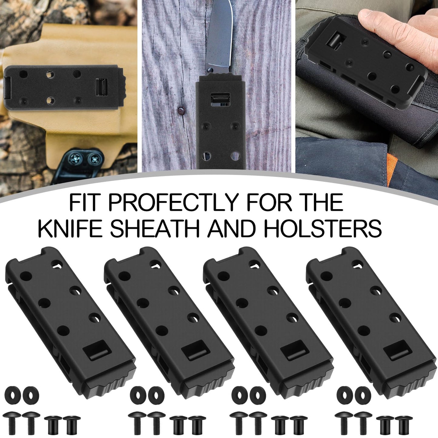 Relaxweex 4 Pack 3 Inch Holster Belt Clips Knife Belt Clip Holster Adjustable Molle Attachment Adapter with Mounting Hardware Panel Mounts Straps Tools for Vests Backpacks(Classic Style)