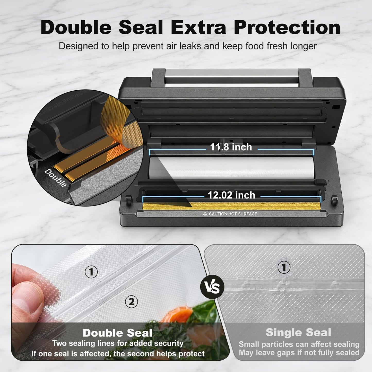 Next-Gen Vacuum Sealer Machine, Food Vacuum Sealer with Powerful Suction Pump, Dual-System for Valve&Textured Bags, Canisters & Marinate, Dual-Heat Seal for Dry&Moist Food, Built-in Cutter&Bag Storage