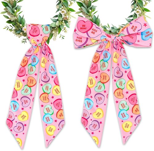 FYSUIMU Valentine's Day Wreath Sash - Conversation Heart Garland Ribbon | 2-Piece Indoor/Outdoor Decor