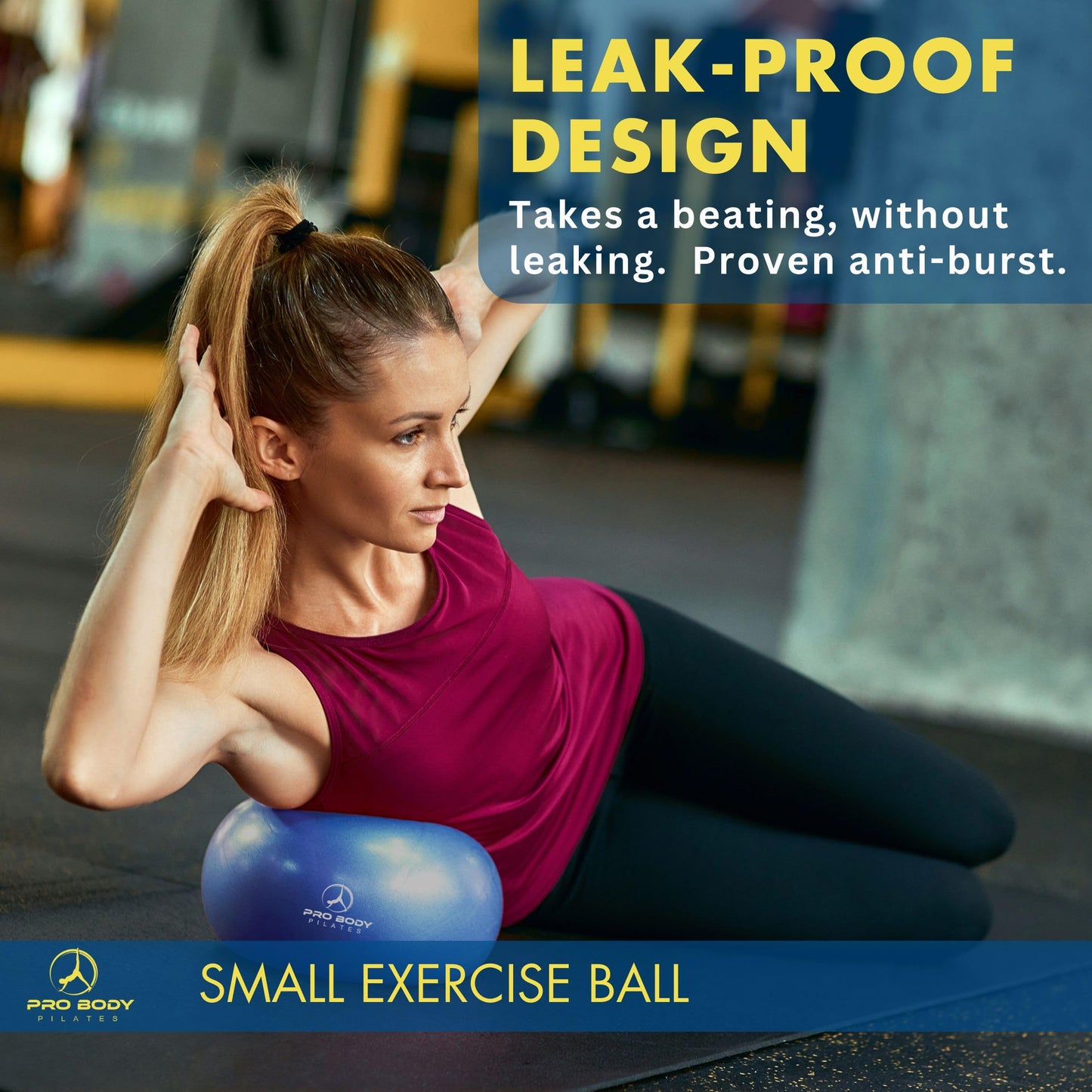 ProBody Pilates Small Exercise Ball with Pump - 9 Inch Workout Ball for Stability, Barre, Yoga, Core & Physical Therapy, Home Gym & Office Use (Blue)