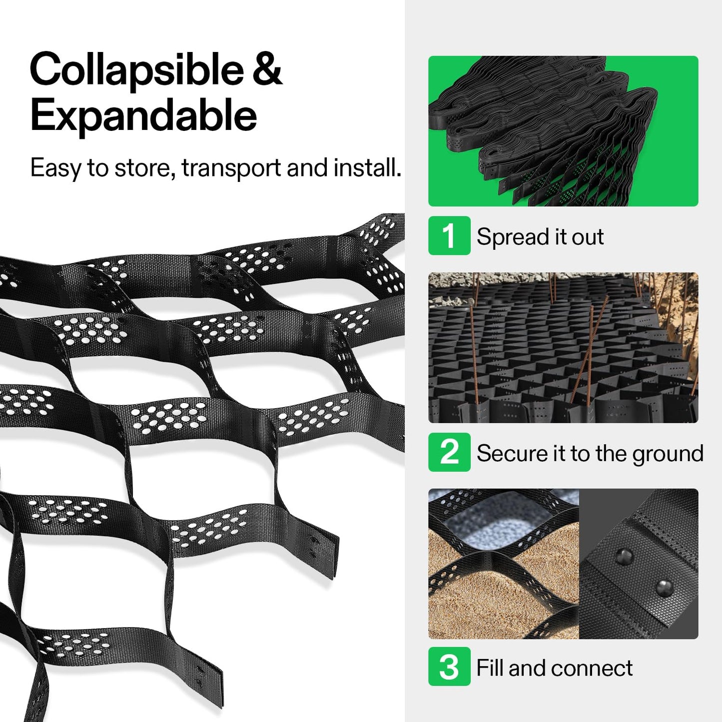 VIVOSUN 3’’ Depth Ground Grid, 6.5 x 17 ft, High-Density HDPE Geo Cell, 1885 lb per sq ft Load, Foldable & Tensile, Easy Installation with Gloves, Ideal for Gardens, Driveways, Pathways, Slopes